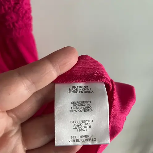 City Vibe  pink crochet crinkle floral boho beach mini dress