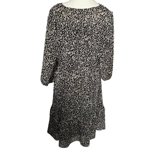 Soft Surroundings Dress M Black Beige Print Tassel Tie Long Sleeve Boho