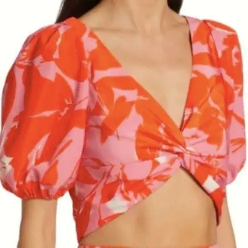 Monique Lhuillier ML Printed Taffeta Crop Top 10
