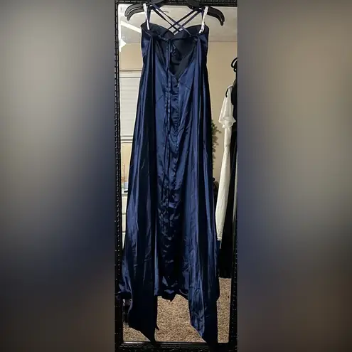 Blue Ruched Backless Spaghetti Strap Gown Size 6