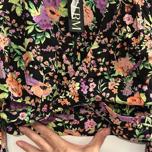 AFRM Women's XS Floral Blouse with Ruffle Accents Long Sleeve Pink