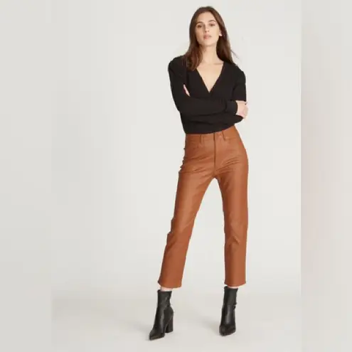 Driftwood Brown Coated High Rise Straight Pants Size 28