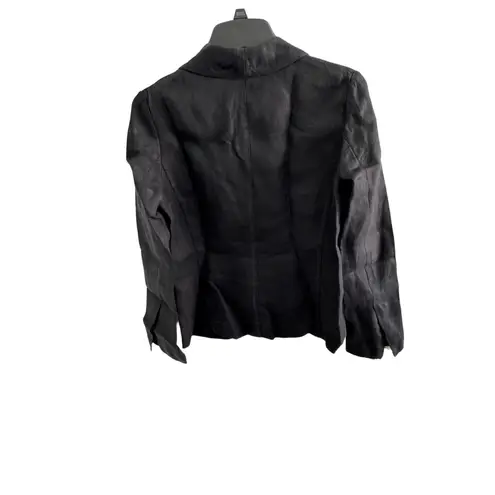 None Vintage Black Linen Blazer Jacket with Mother of Pearl Button Tailored Style