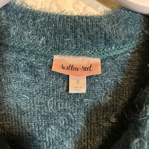 Willow & Root Green‎ eyelash knit cardigan sweater size small Blue