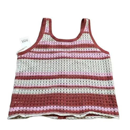 a.n.a Crochet Sweater Vest Tank Top Button Front Boho NWT Muted Earthy Tones XL Pink