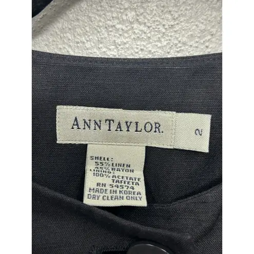 Ann Taylor  Jacket Womens Size 2 Black Linen Blend Button Front Vintage