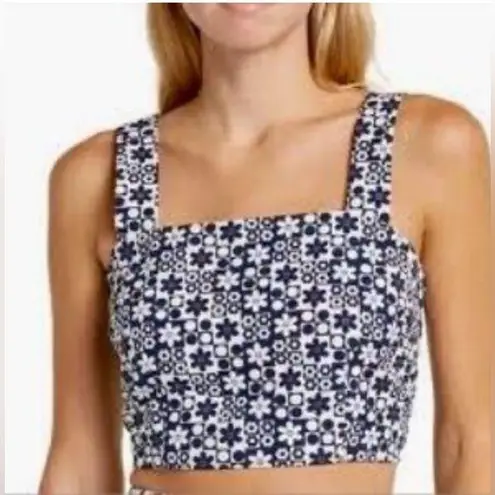 Elodie White and Blue Fitted Crop Tank Top