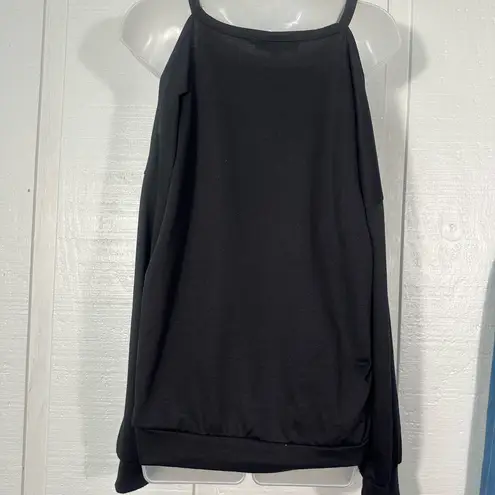 L & B Black Long Sleeve Cold Shoulder Top Size Small EUC