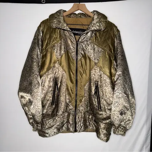 Vintage Edelweiss Ski Jacket Floral Rose Print Gold Women's Jacket Size M