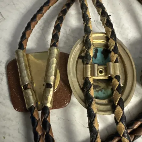 VINTAGE LOT 4 Women's BOLO Faux LEATHER FABRIC Natural Stones + Silver