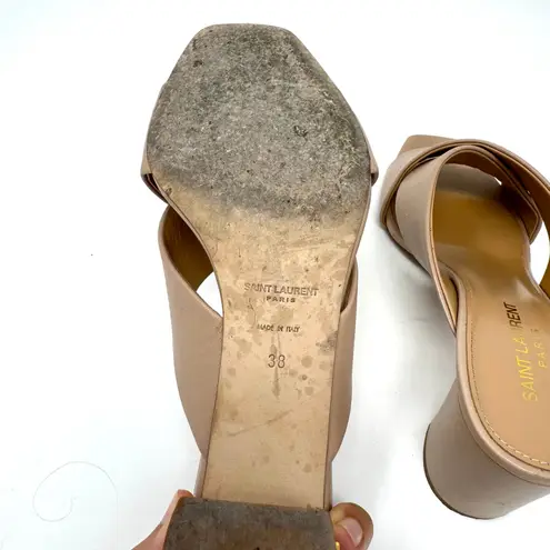Saint Laurent Loulou Crisscross Leather Mules in Nude Beige – Size 38 | 8