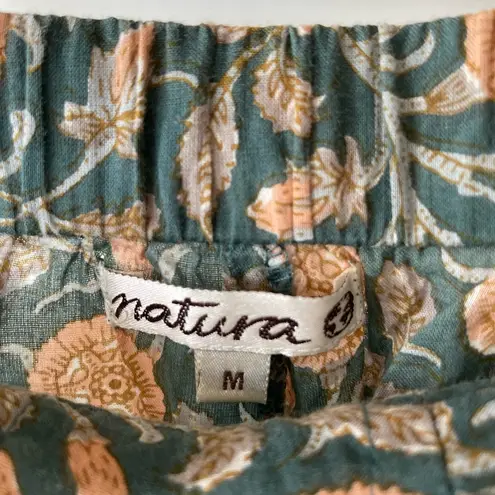 Natura Green Peach Floral Boho Print Cotton Pajama Pants Size Medium