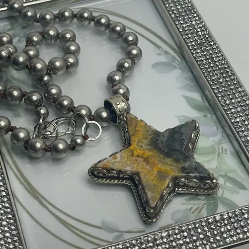 Bumblebee Jasper Star Pendant on a Faux Navajo Pearl Necklace