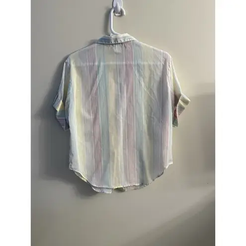 Vintage Oak Hill Women's Pastel Striped Pajama Collared Cotton Shirt Sz M Size M
