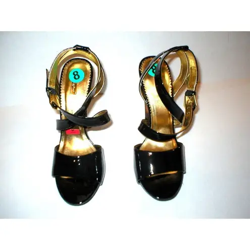 New $229 Womens Heels Report Black Patent Leather 8 Shoes Sandals Beautiful Cool