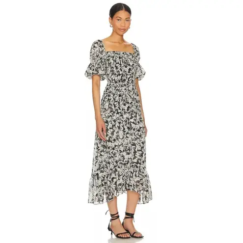 MISA Los Angeles Revolve Misa Diya Midi Maxi Dress Tonal Abstract Ruffles Off Shoulder Size S