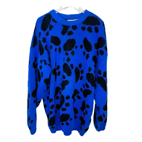 Vintage Poochi Canine Couture Inc. Blue Black Pawprint Pullover Sweater Medium
