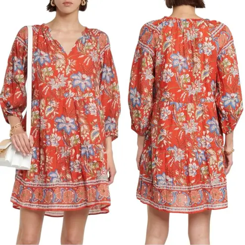 Velvet Lilah Dress in Rouge Medium Bohemian Indian Cotton 70s Floral Summer Red