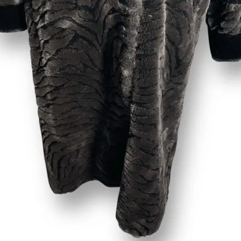 Vintage Black Brown Faux Fur Zebra Print Long Coat Oversized Collar Small Warm