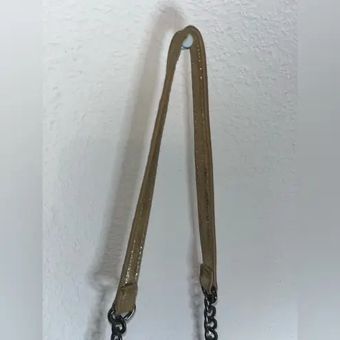 MMS Gold Sparkly Metallic Metal Chain Braided Trim Woven Crossbody Foldover Bag