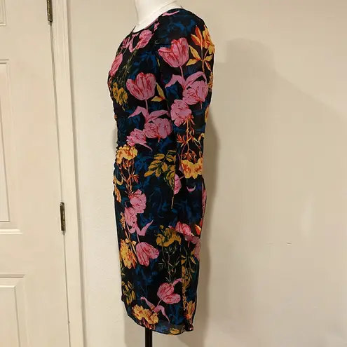 Digital Bloom Silk Bodycon Dress Black Size 4