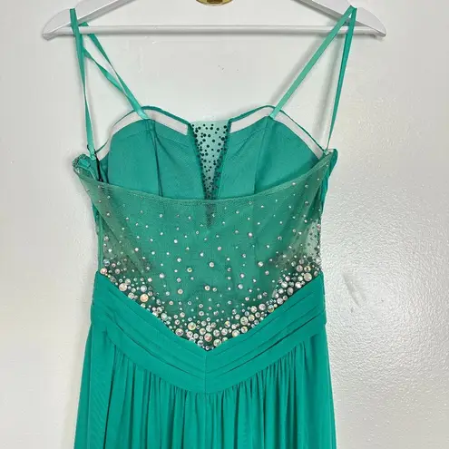 La Femme  Stunning Beaded Strapless Mesh & Jersey Gown in Spearmint Size US 4