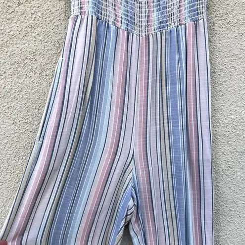 Bella Dahl Smocked Flowy Jumpsuit XS Pastel Blue Pink