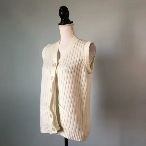 Vintage Cream Button Down Acrylic Vest Size L