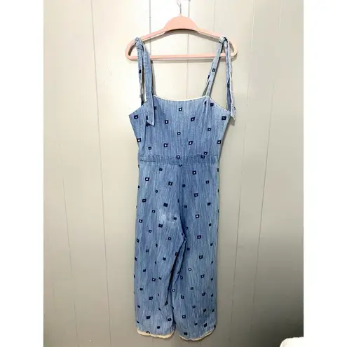 Hunter Bell Alex Blue Denim Chambray Embroidered Sleeveless Jumpsuit 12