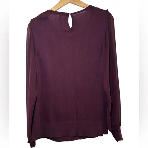 White House | Black Market WHBM Ruffled & Knit Sweater Blouse Burgundy color
