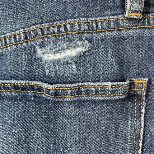 Point Sur Denim Distressed Straight Leg Jeans Medium Wash Raw Hem Women's 29 Blue