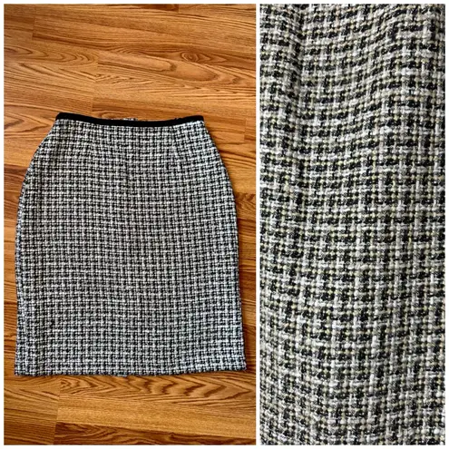 Kate Hill Vintage Plaid Tweed Pencil Midi Knee Skirt Rayon Cotton Size Large