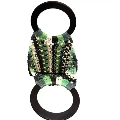 Topshop  Women’s Mykonos Green Black White Retro Woven Bag‎ with Beads