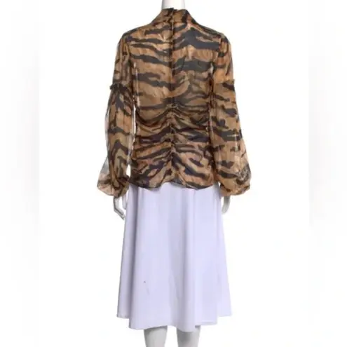 Dolce & Gabbana Sheer Silk Tiger-Print Bow Chiffon Blouse (Size Approx S) RARE