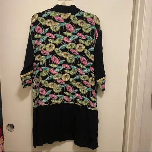 Christina Fairbanks Womens Kimono Duster M 38” Black Umbrellas Tropical Print Size M