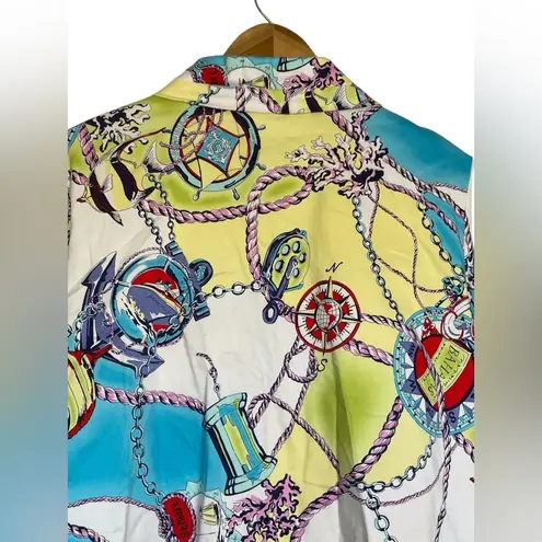 George Simonton Womens Jacket Large Nautical Bahamas Vacation Beach Travel Maps Blue