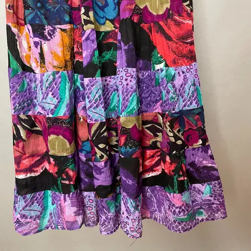 Vintage Broomstick Skirt Colorful Cotton Boho Hippie Festival Elastic Waistband Purple