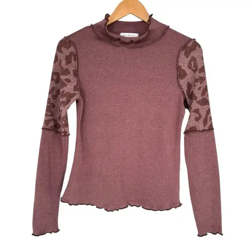 Ces Femme Mauve Mock Neck Animal Print Long Sleeve Sweater sz Small Lightweight Pink