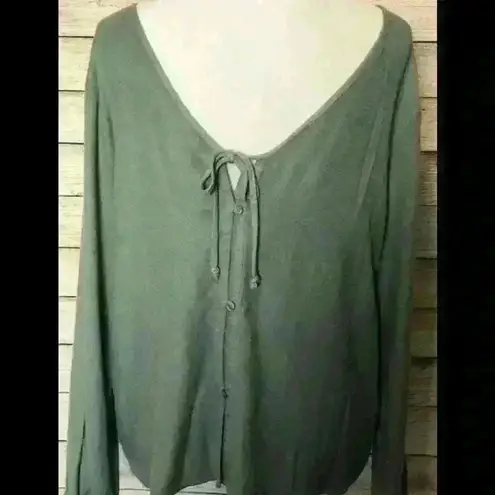 Cloth & Stone Anthropologie  Green Blouse Tie-Back Top NWOT