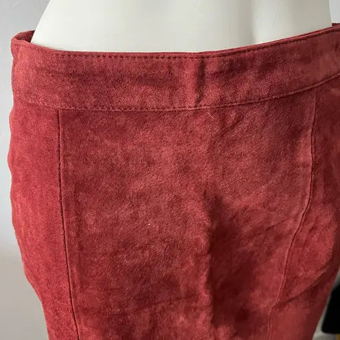 Vintage 80s crimson red suede leather straight fitted snap button pencil skirt 9 Size 10