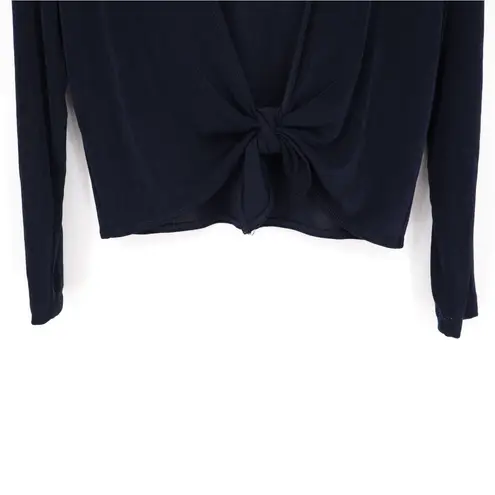 Chicos Travelers Navy Blue Long Sleeve Knot Front Cardigan Sweater Size 0/S