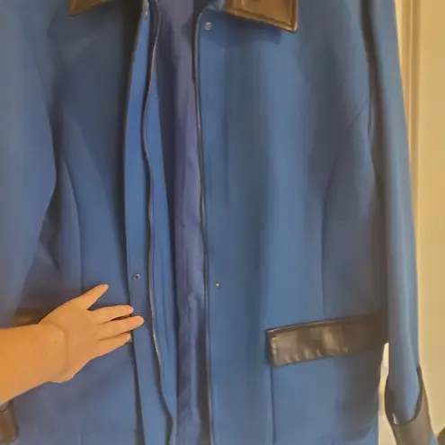 Doncaster Royal Blue Cotton Blend Relaxed Fit Jacket and Black Leather Trim SZ 8