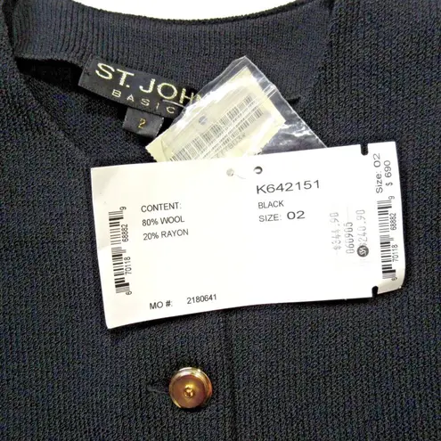 St. John NWT Basics Santana Knit Jacket in Black Long Button Sweater 2