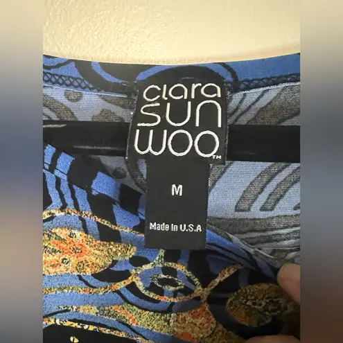 Clara Sun Woo Blue Paisley Tunic Top M Asymmetrical Hem Made in USA Size M