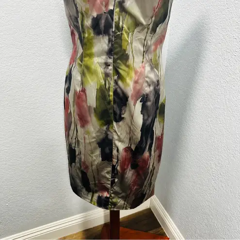 Jay Godfrey Size 8 Multicolor Shimmer Satin Abstract Cocktail Pencil Dress Silver