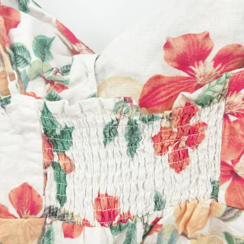 Sofia Jeans by Sofia Vergara Linen Blend Knot Front Floral Peplum Tank Cami Top White Size L