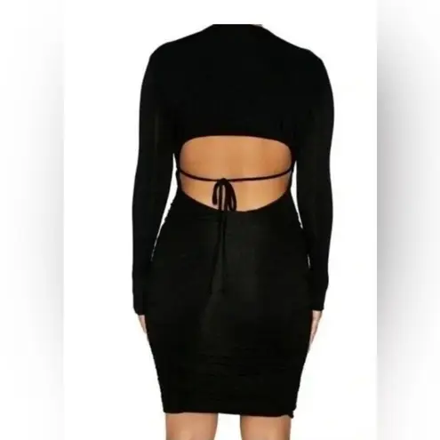 Naked Wardrobe Ruched Long Sleeve Cutout Minidress Bodycon Black Stretch Small