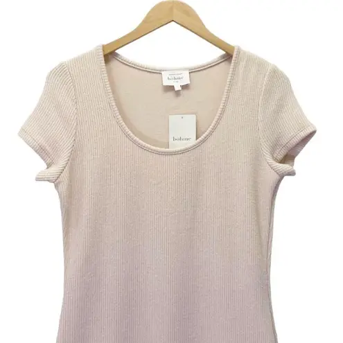 Bohme NWT Saya Midi Sweater Knit Scoop Neck Dress in Nude Cream Size Large NEW