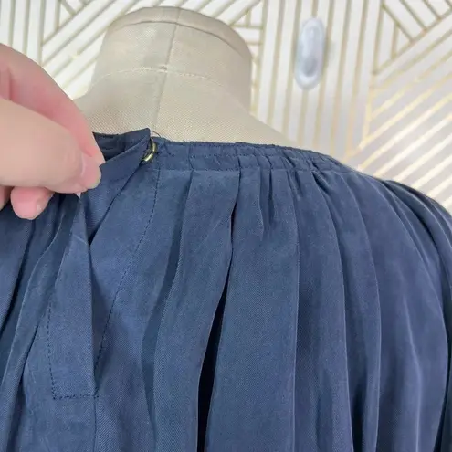 Apiece Apart Dress Cape Sleeve Layered Sheath Tasseled Cupro Navy Blue Size 6