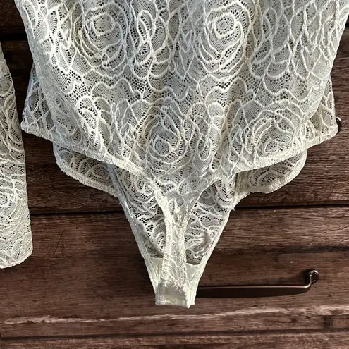 Free People NWT  In My Head Sheer Lace Body Suit color Moss Green NWOT size M